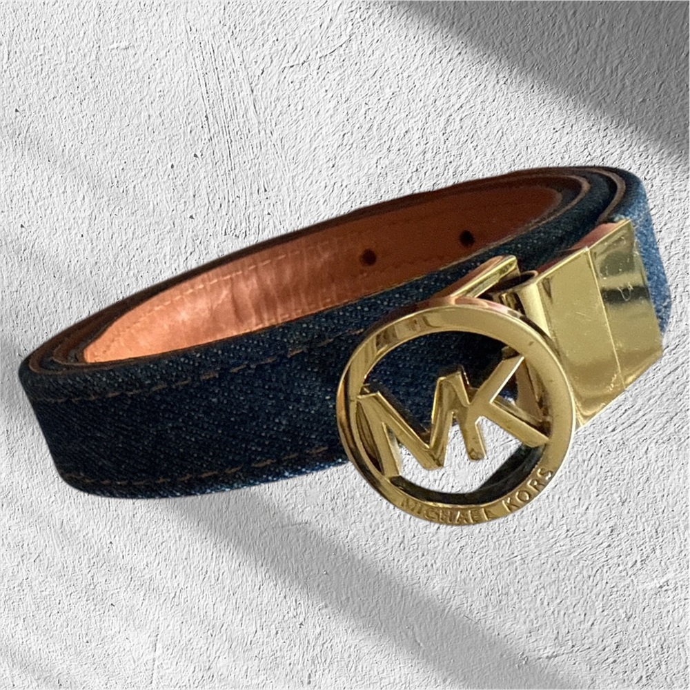 Michael Kors Denim Belt with Gold Buckle